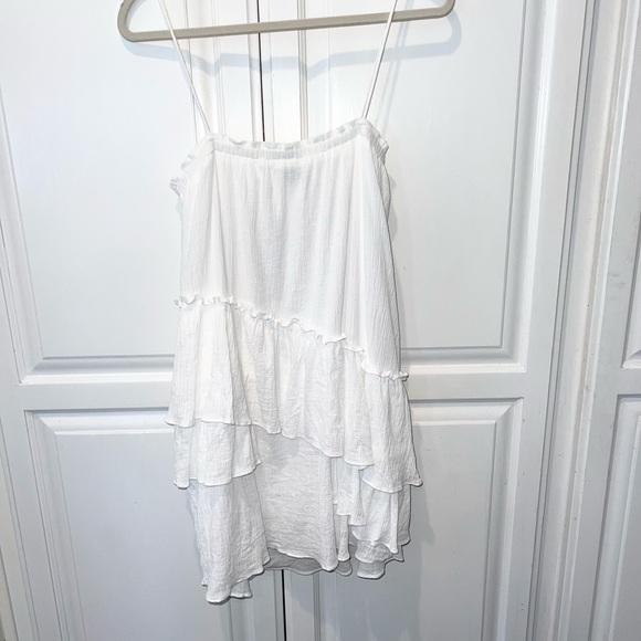 Lush Boho Coastal Cowgirl Ruffled Tiered White Beach Dress Sz Large - Picture 2 of 5